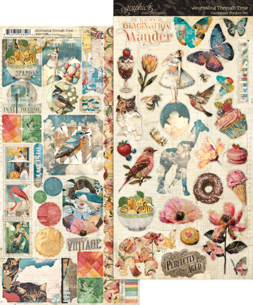 Graphic 45 Journaling Through Time Sticker Set - 2 x 6" x 12" Sheets