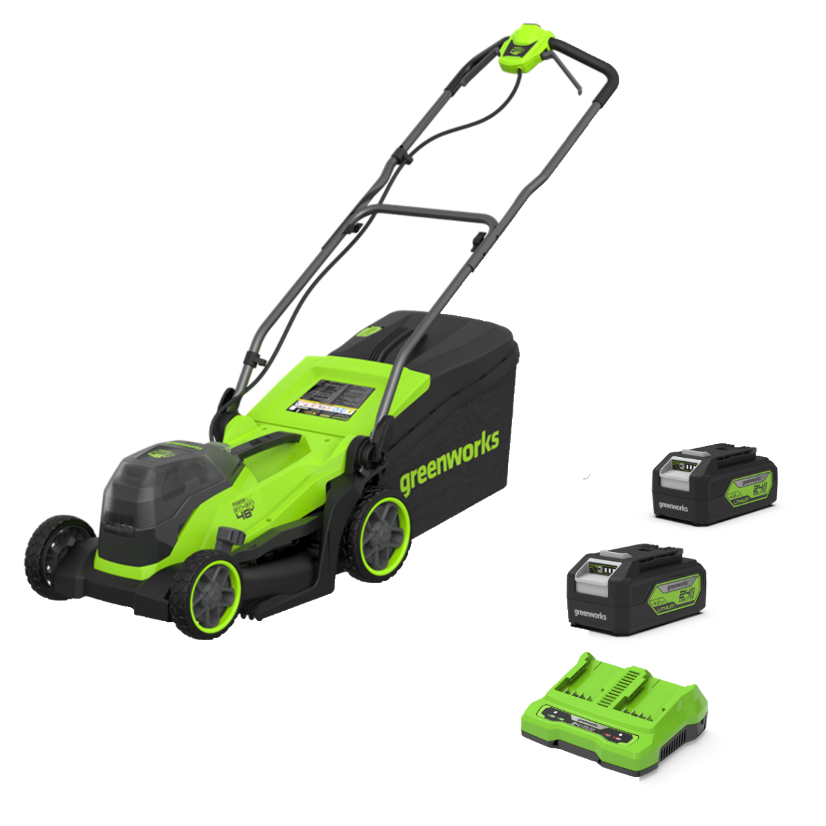 Greenworks 48V 36cm Cordless Lawnmower with 2 x 2Ah Batteries & Twin Charger