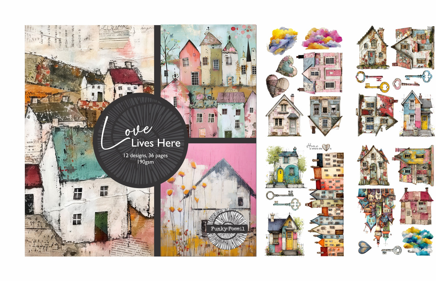 Funky Fossil Love Lives Here Paper Pad and Rub Ons