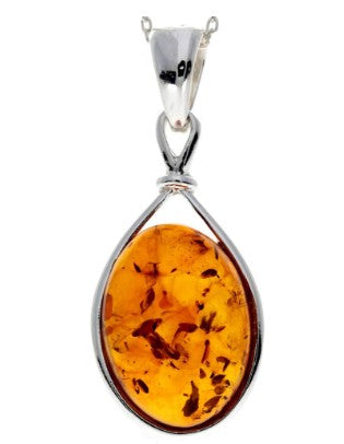 925 Sterling Silver & Baltic Amber Large Classic Pendant