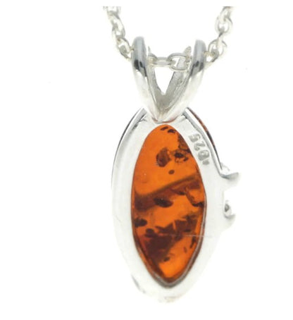 925 Sterling Silver & Genuine Baltic Amber Little Oval Modern Pendant