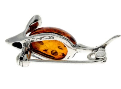 925 Sterling Silver & Baltic Amber Mouse Brooch