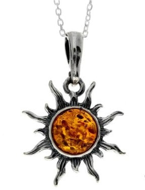 925 Sterling Silver & Baltic Amber Sun Pendant