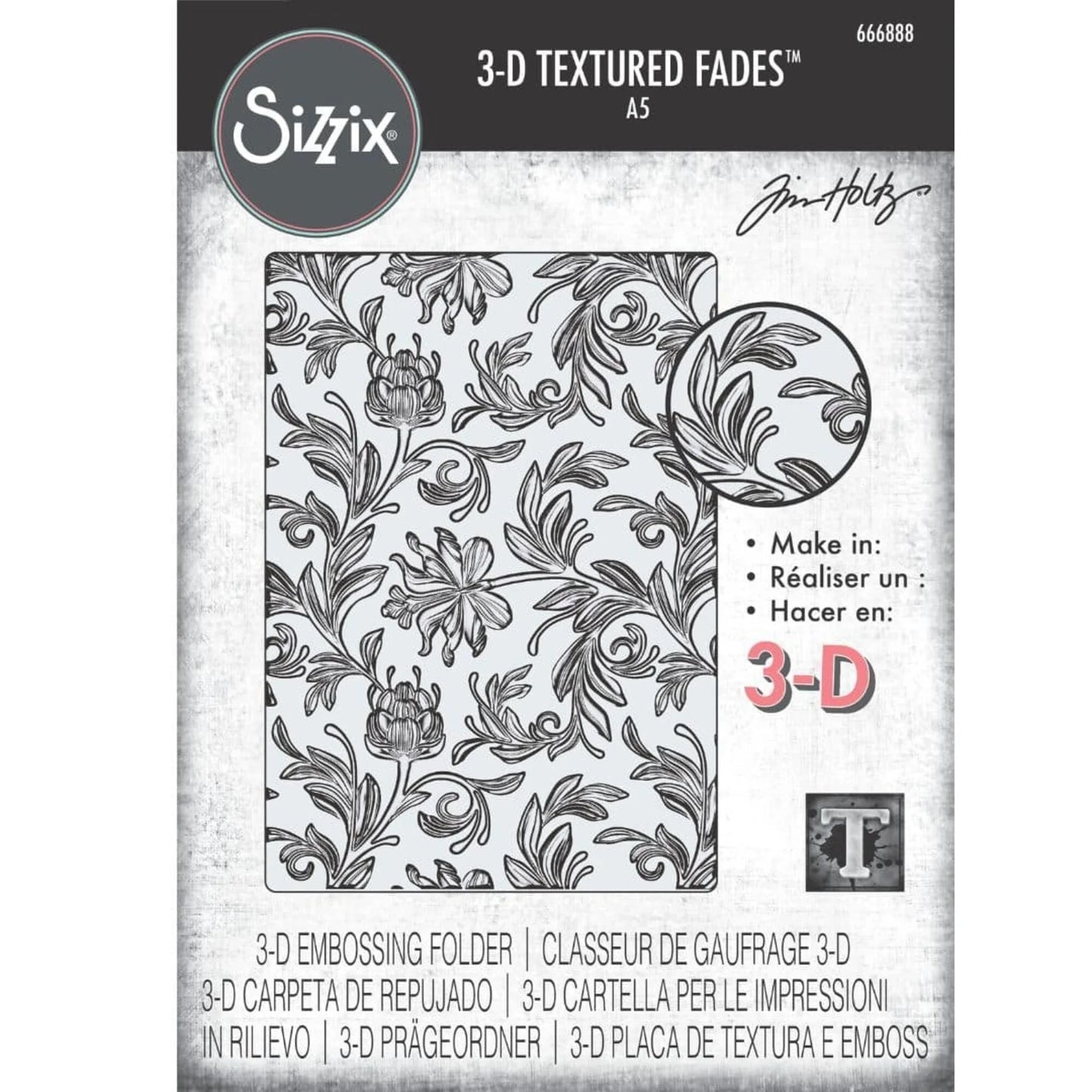 Sizzix 3D Texture Fades Embossing Folder by Tim Holtz A5 Botanical Large