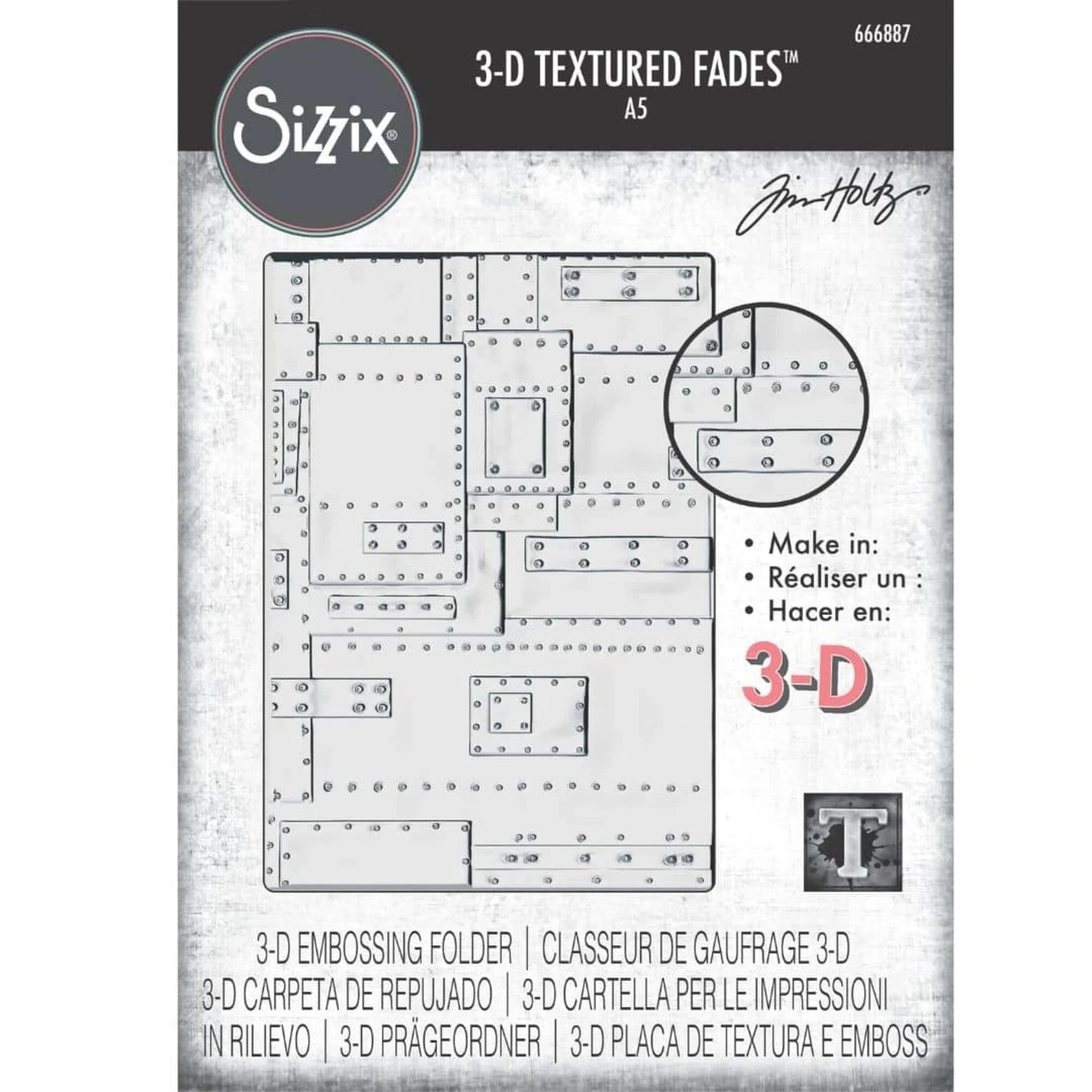 Sizzix 3D Texture Fades Embossing Folder by Tim Holtz A5 Foundry Large