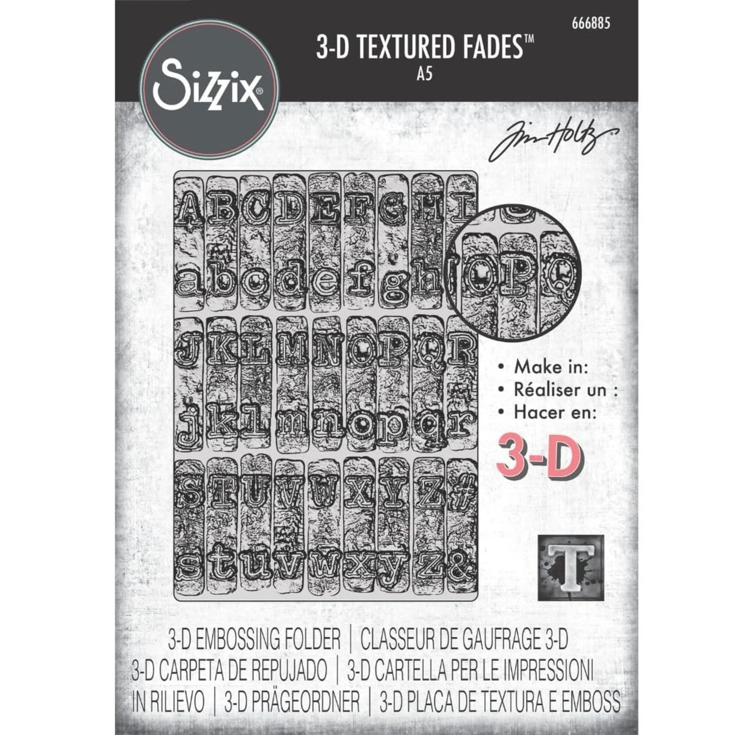 Sizzix 3D Texture Fades Embossing Folder by Tim Holtz A5 Typewriter Large