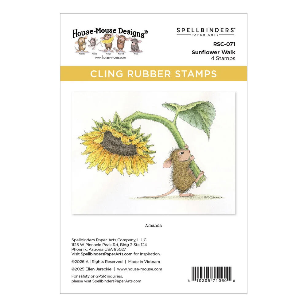 House Mouse Sunflower Walk Cling Rubber Stamp Set