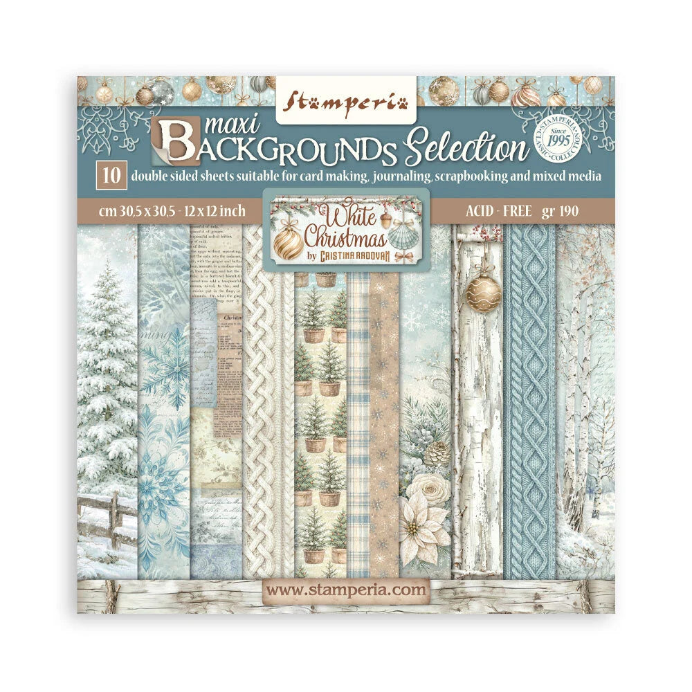 Stamperia White Christmas Backgrounds 12x12 Paper Pack by Cristina Radovan