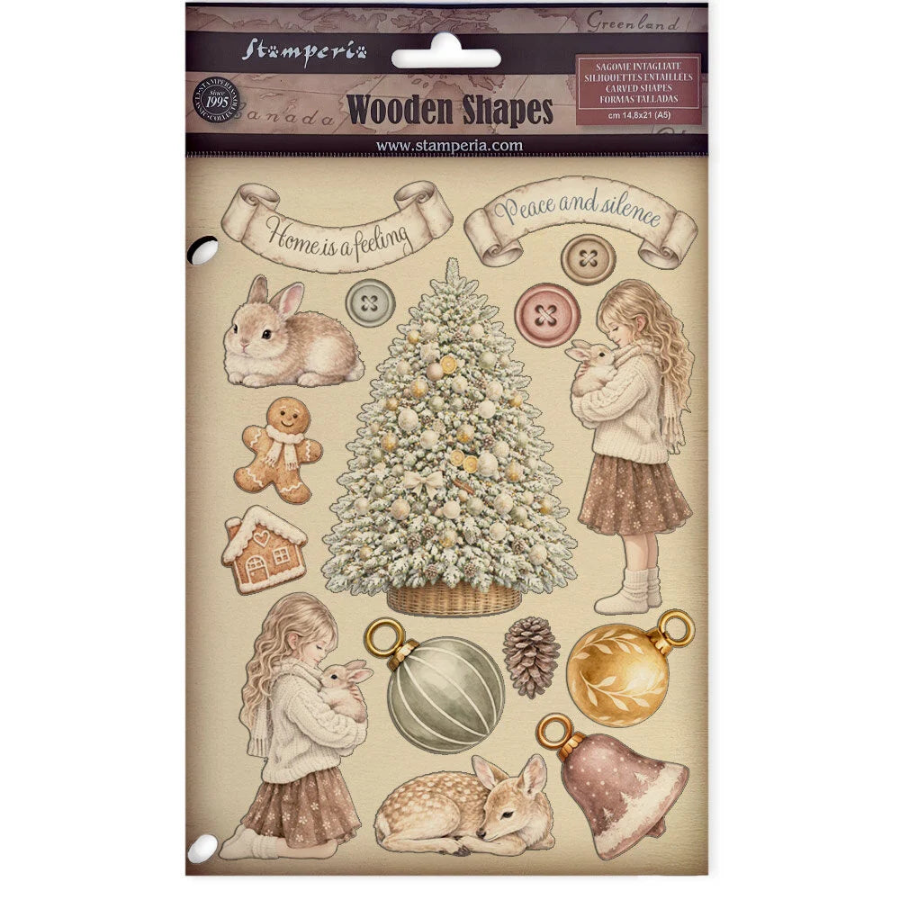 Stamperia White Christmas A5 Colored Wooden Shapes by Cristina Radovan