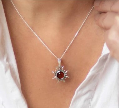 925 Sterling Silver & Baltic Amber Sun Pendant