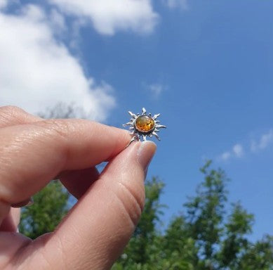 925 Sterling Silver & Baltic Amber Sun Pendant