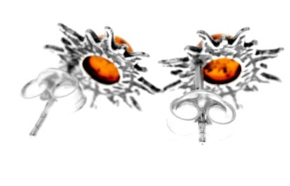925 Sterling Silver & Genuine Baltic Amber Small Sun Stud Earrings