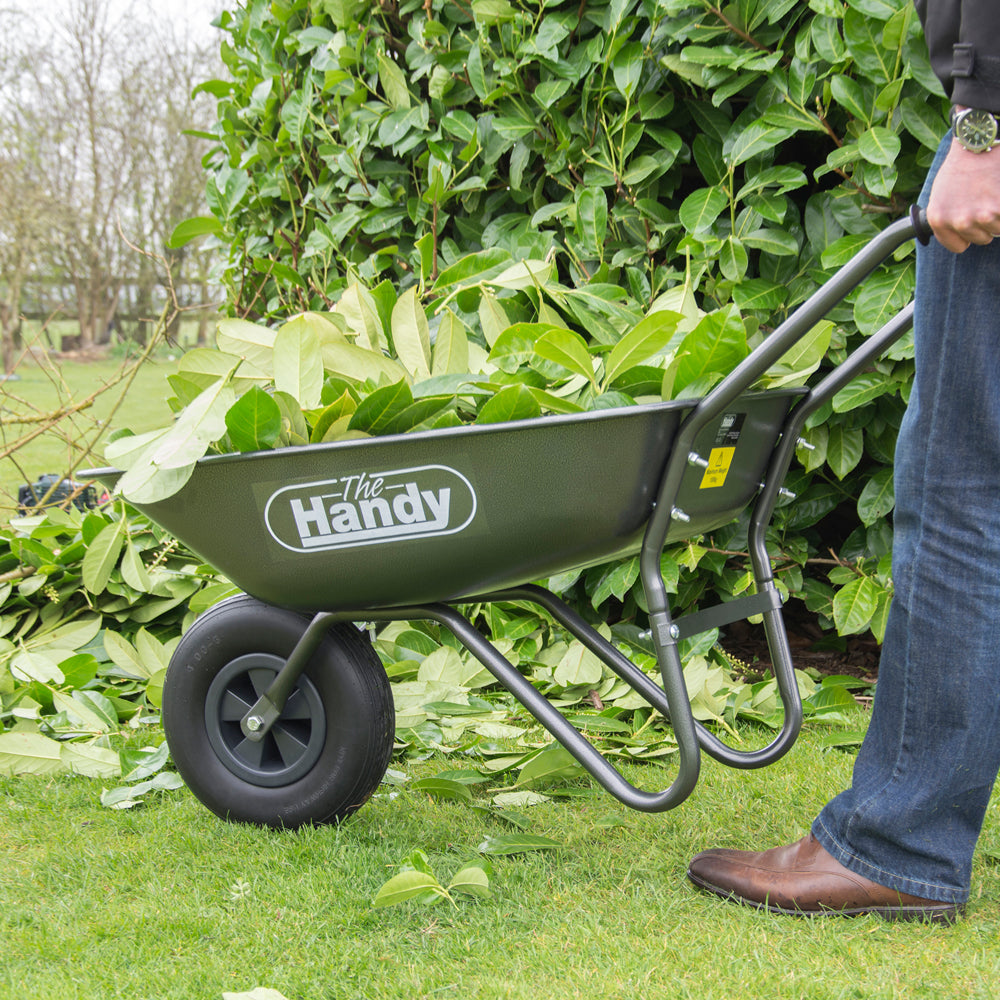 The Handy THWB 65 Litre Galvanised Steel Wheelbarrow – product detail or in-use view