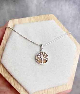 925 Sterling Silver & Genuine Baltic Amber Tree of Life Pendant