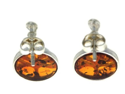 925 Sterling Silver & Genuine Baltic Amber Tree of Life Drop Stud Earrings