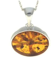 925 Sterling Silver & Genuine Baltic Amber Tree of Life Pendant