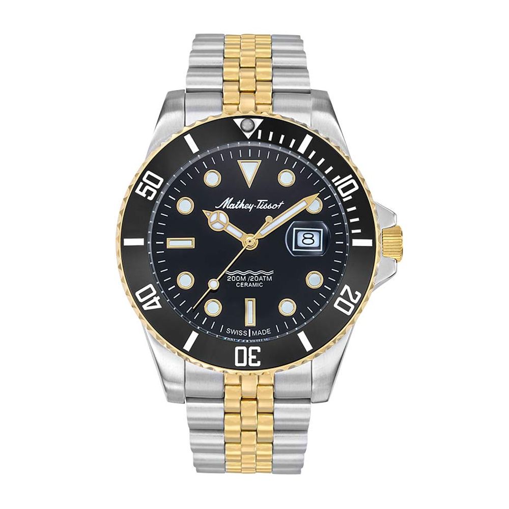Mathey Tissot Mathy Ceramic Men's Watch - Black / Two Tone Gold - H901CRBN