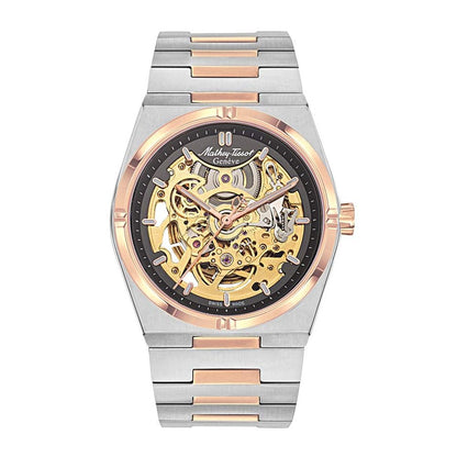 Mathey Tissot Zeus Skeleton Automatic Men's Watch - Grey / Rose Gold Two Tone - H118CFRS