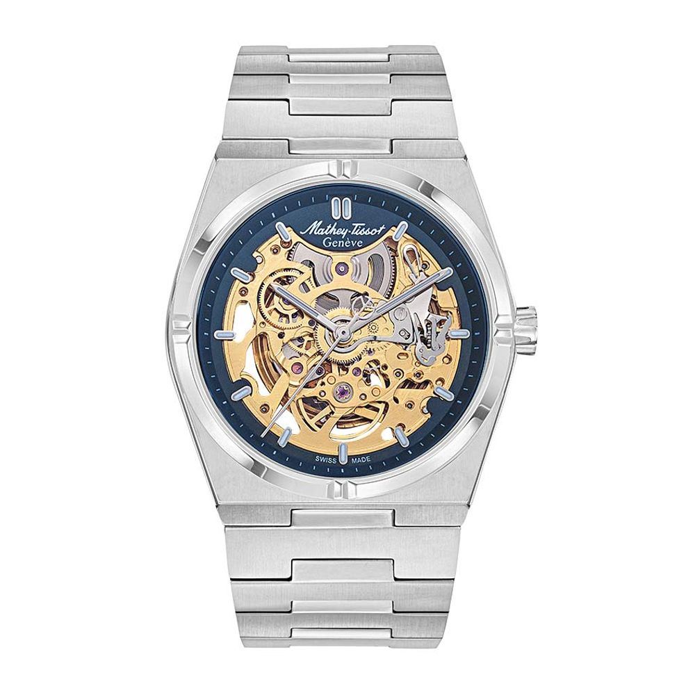 Mathey Tissot Zeus Skeleton Automatic Men's Watch - Blue / Silver - H118CFABU
